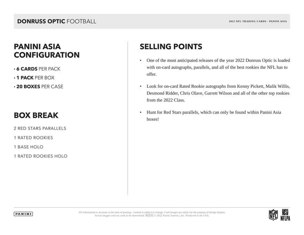 2022 Donruss Optic Football Asia Tmall Box
